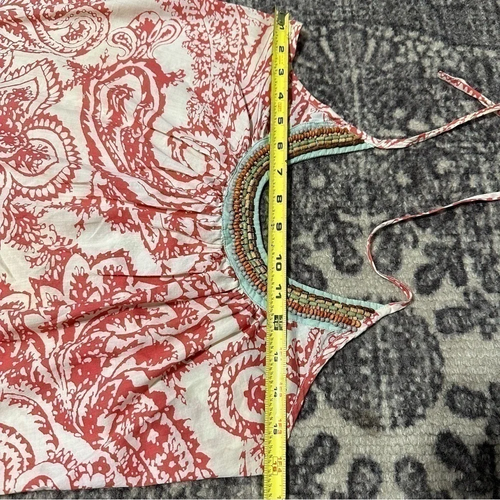 Fourtys Anthropologie S Red White Paisley Print Wooden Bead Neckline Halter Top